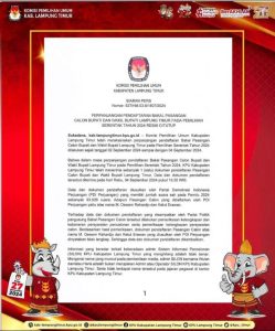 KPU Resmi Tutup Pendaftaran, Lamtim Hanya Calon Tunggal