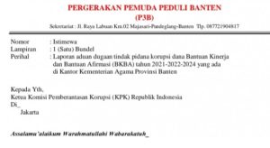 Aktivis P3B Layangkan Lapdu ke KPK, Terendus Adanya Dugaan Korupsi, Program BKBA Kemendag Banten