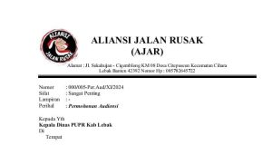 AJAR Layangkan Surat Audiensi ke DPUPR Lebak