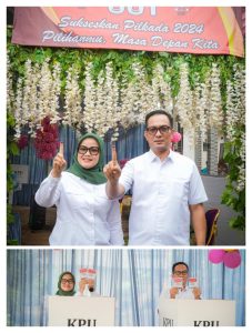 Ela Siti Nuryamah Cabup Lamtim Gunakan Hak Pilih di TPS 01 Desa Sidorejo