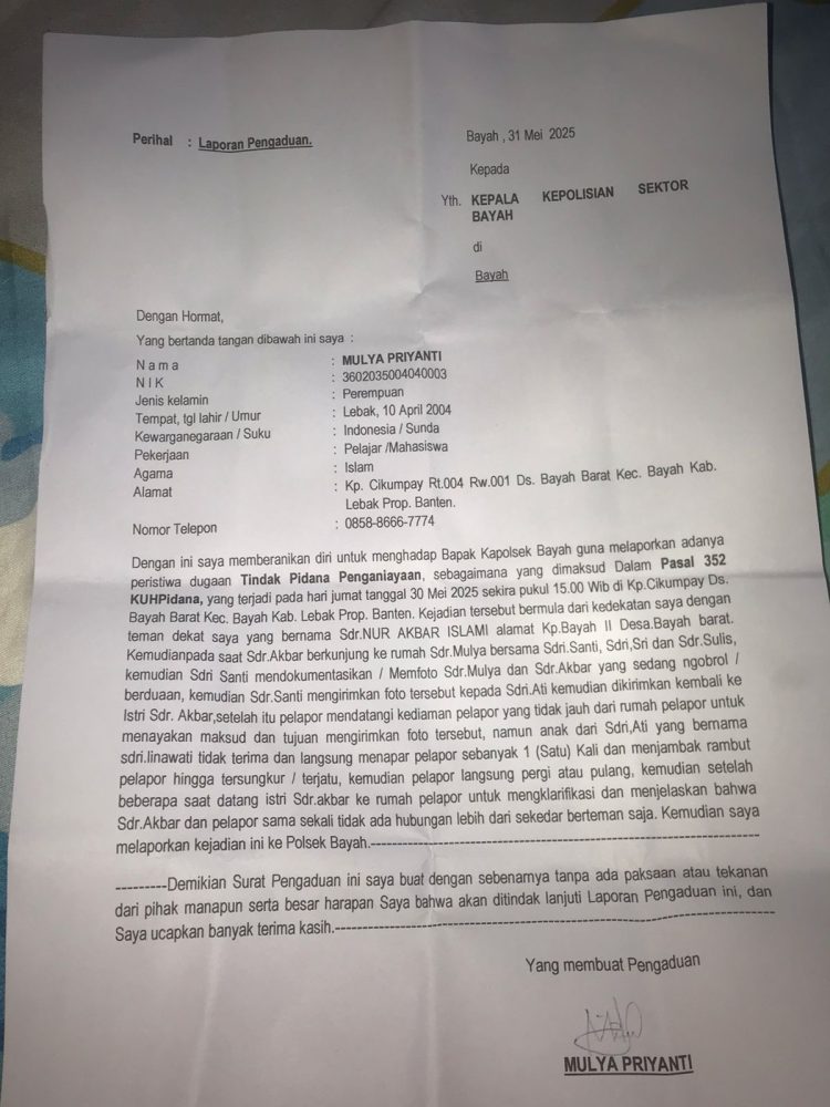 Laporan Pengaduan Tindak Pidana Tidak Menyenangkan, Korban Berharap APH Segera Tindak Lanjut