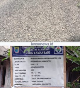 Proyek Pembangunan Lapen di Desa Tamansari Diduga Tidak Mengikuti  Spesifikasi