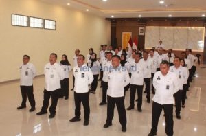 Libatkan Pegawai lingkungan Kementerian Koordinator Bidang Hukum Lapas Kelas 1 Palembang Gelar Apel Secara Virtual